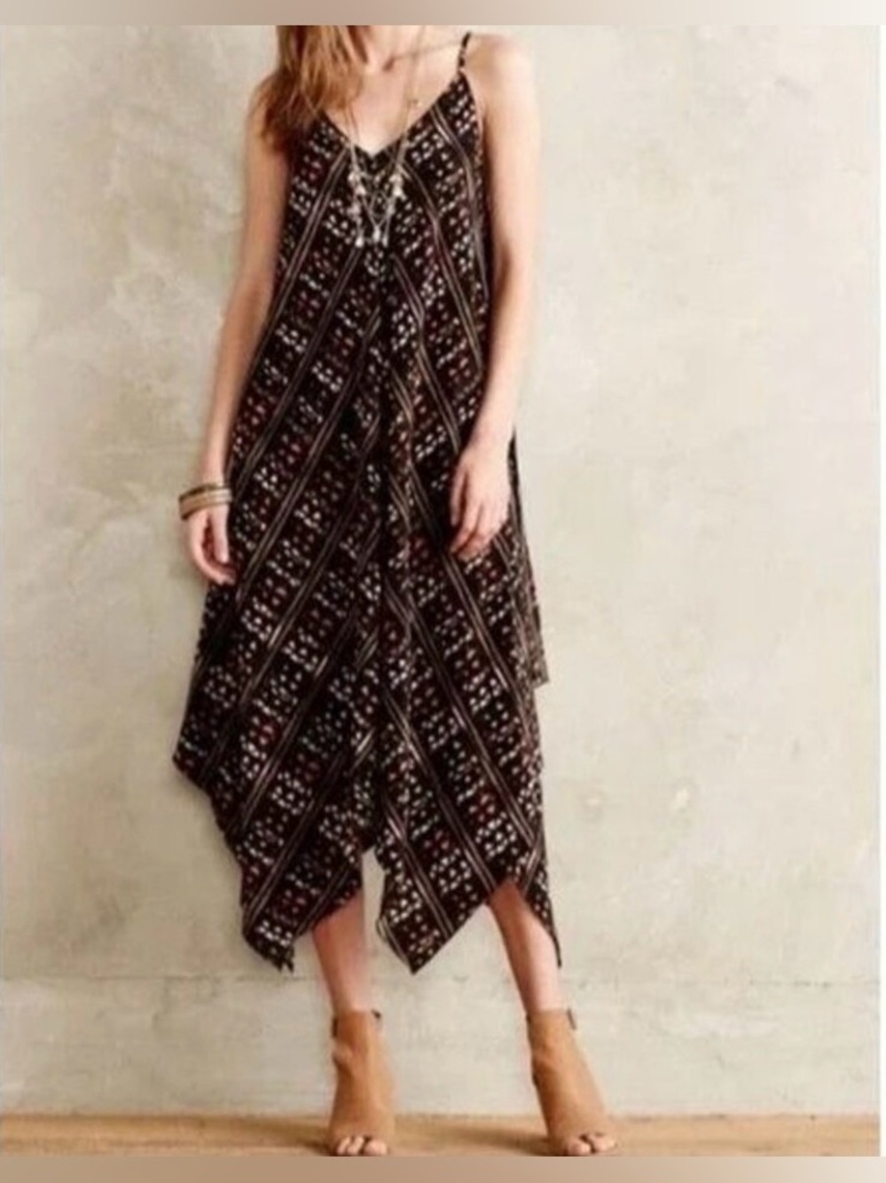 Anthropology HD in Paris Brown and Pink Geo Print Slip Dress